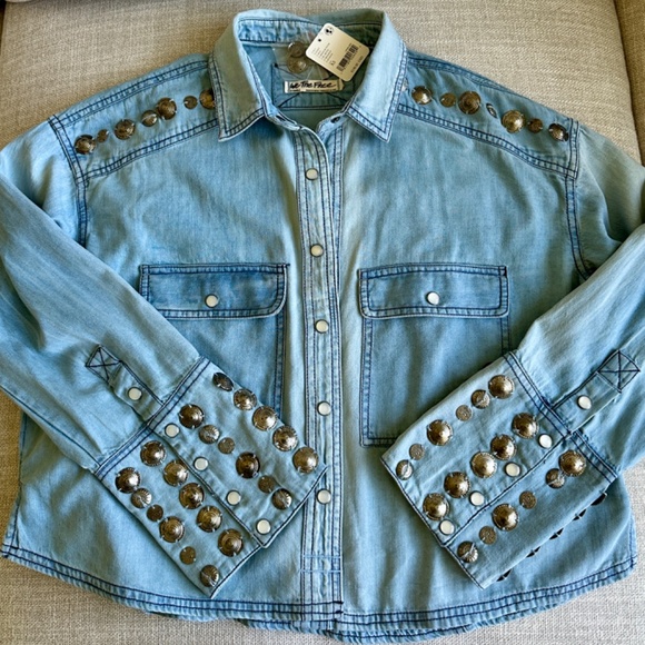 We The Free Blue Button Down Shirt with Gold Accents - Picture 4 of 8